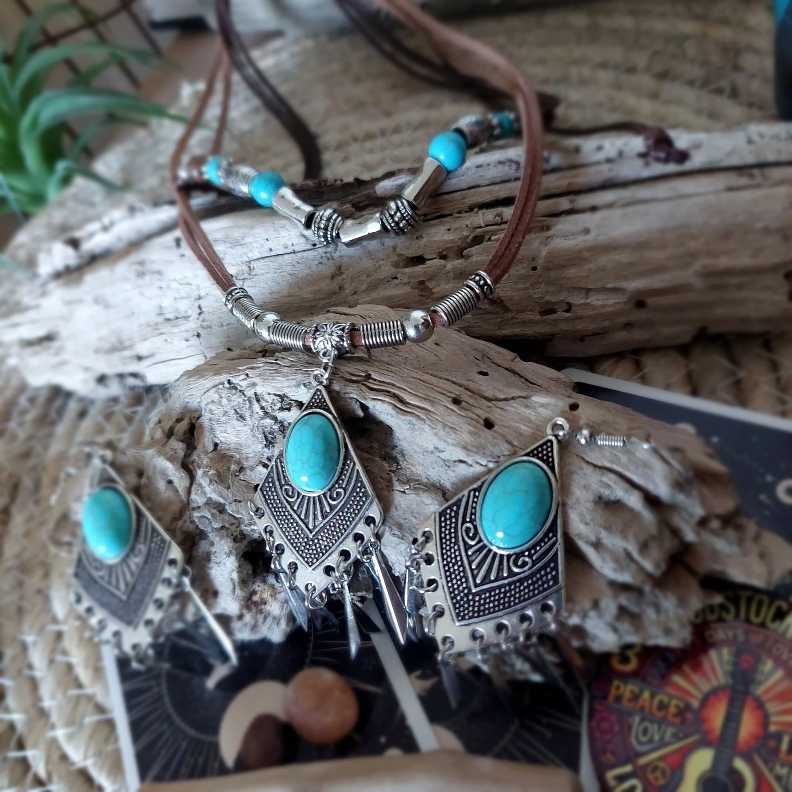 Bohème set leer en touw, Maya waterval turquoise, chocolade – photo 2